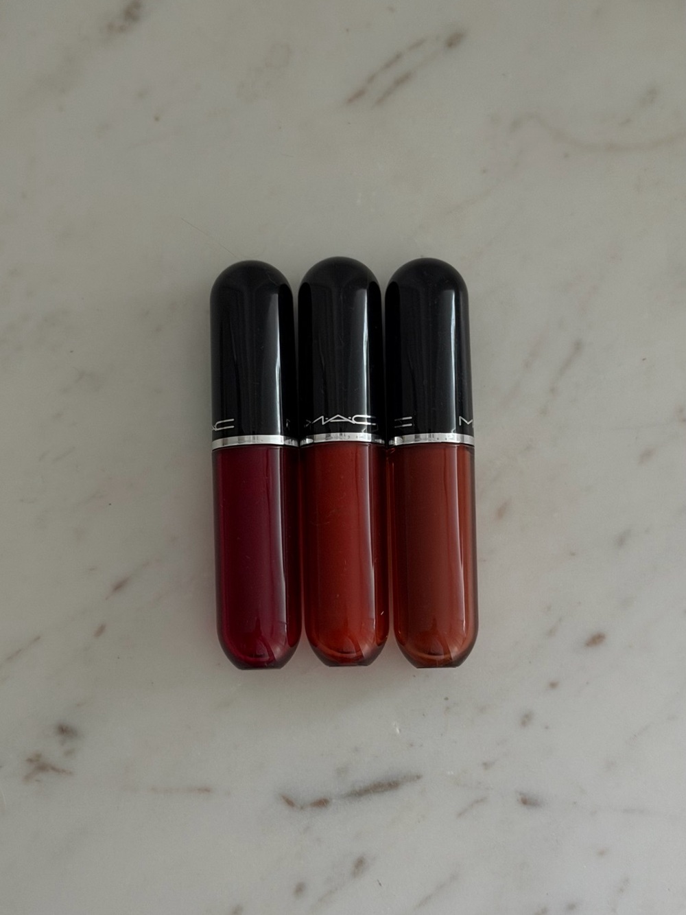 MAC Cosmetics Stainglass Lip Tint colors Soda Poppy, Cake Topper, Posh Pit